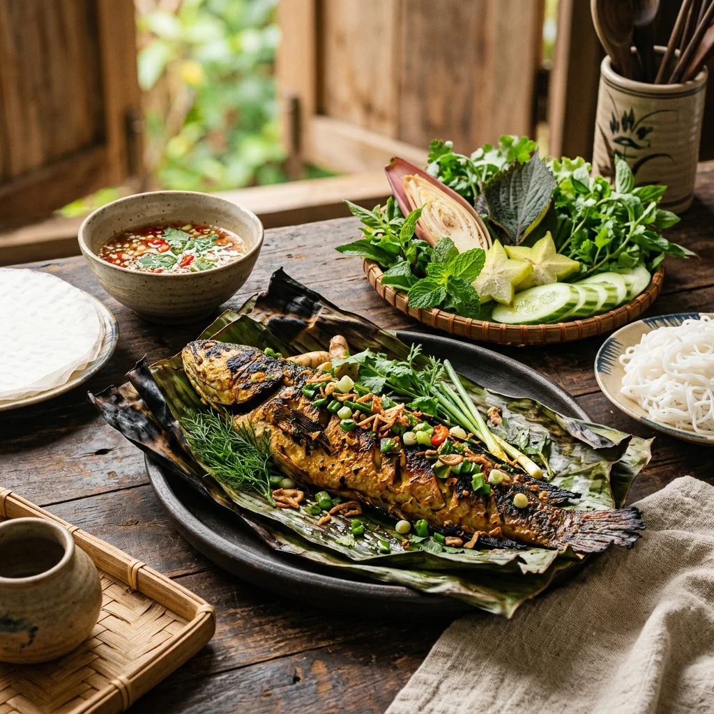 Cá lăng nướng lá chuối: Món ngon từ sông Sêrêpốk