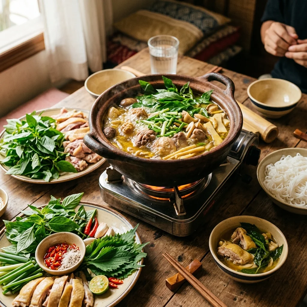Công thức nấu lẩu gà lá é chuẩn vị người Ê Đê