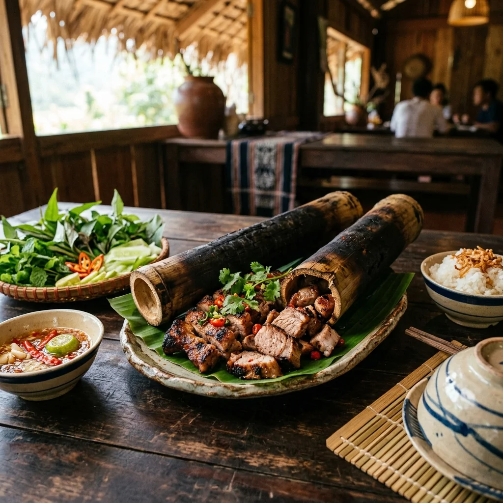 Heo sọc dưa nướng ống tre: Đặc sản lạ miệng của người Ê Đê